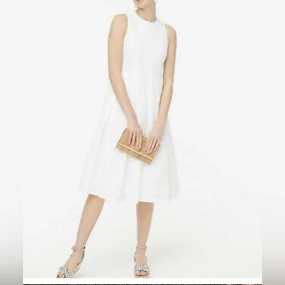 J.CREW White Sleeveless Poplin Tiered Midi Dress Size 6 - Picture 1 of 9